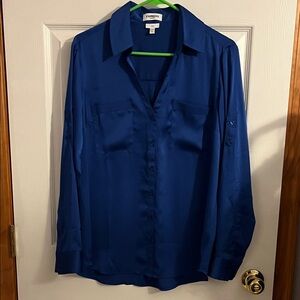 Express Women's Deep Blue Button-Down Shirt